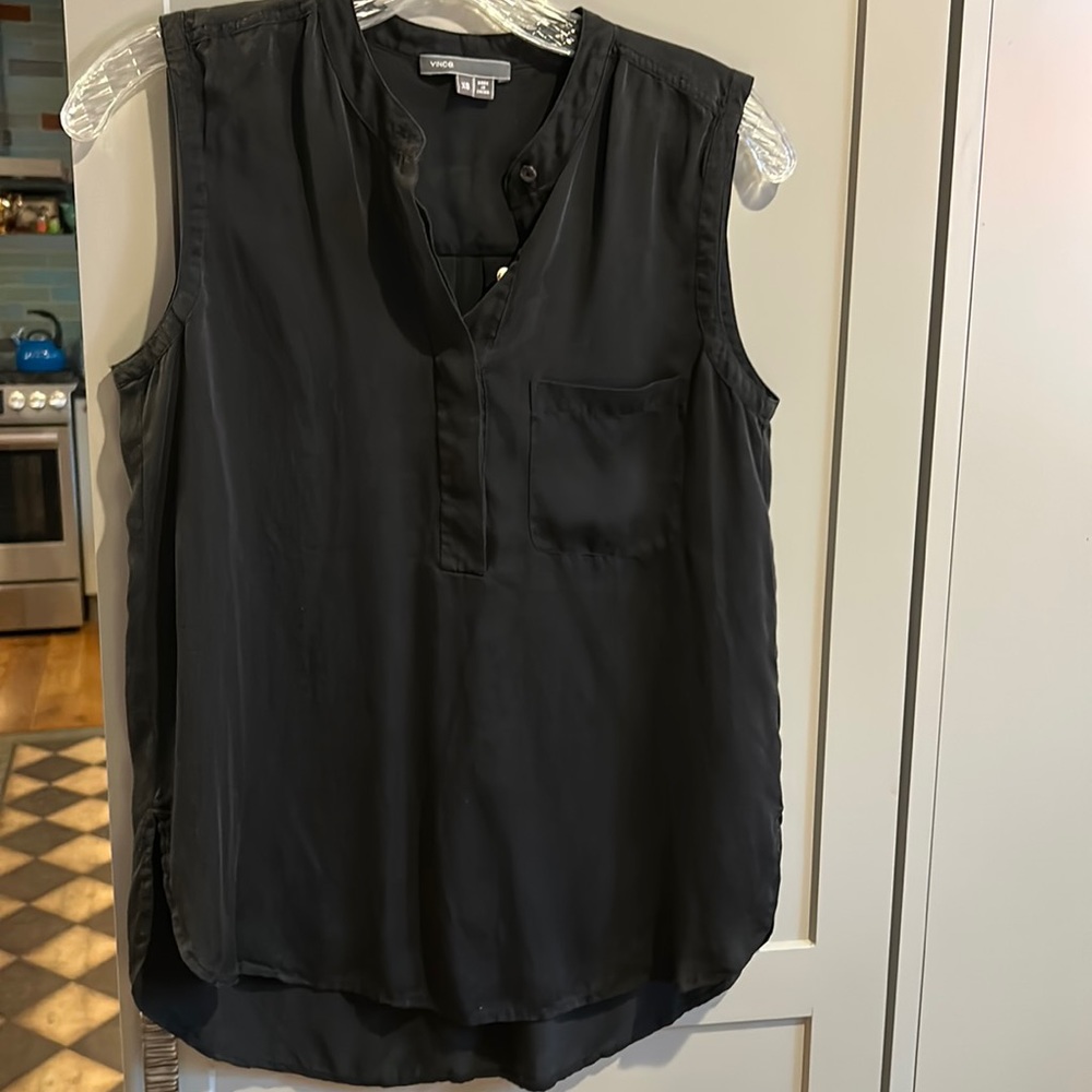 Vince sleeveless black silk top